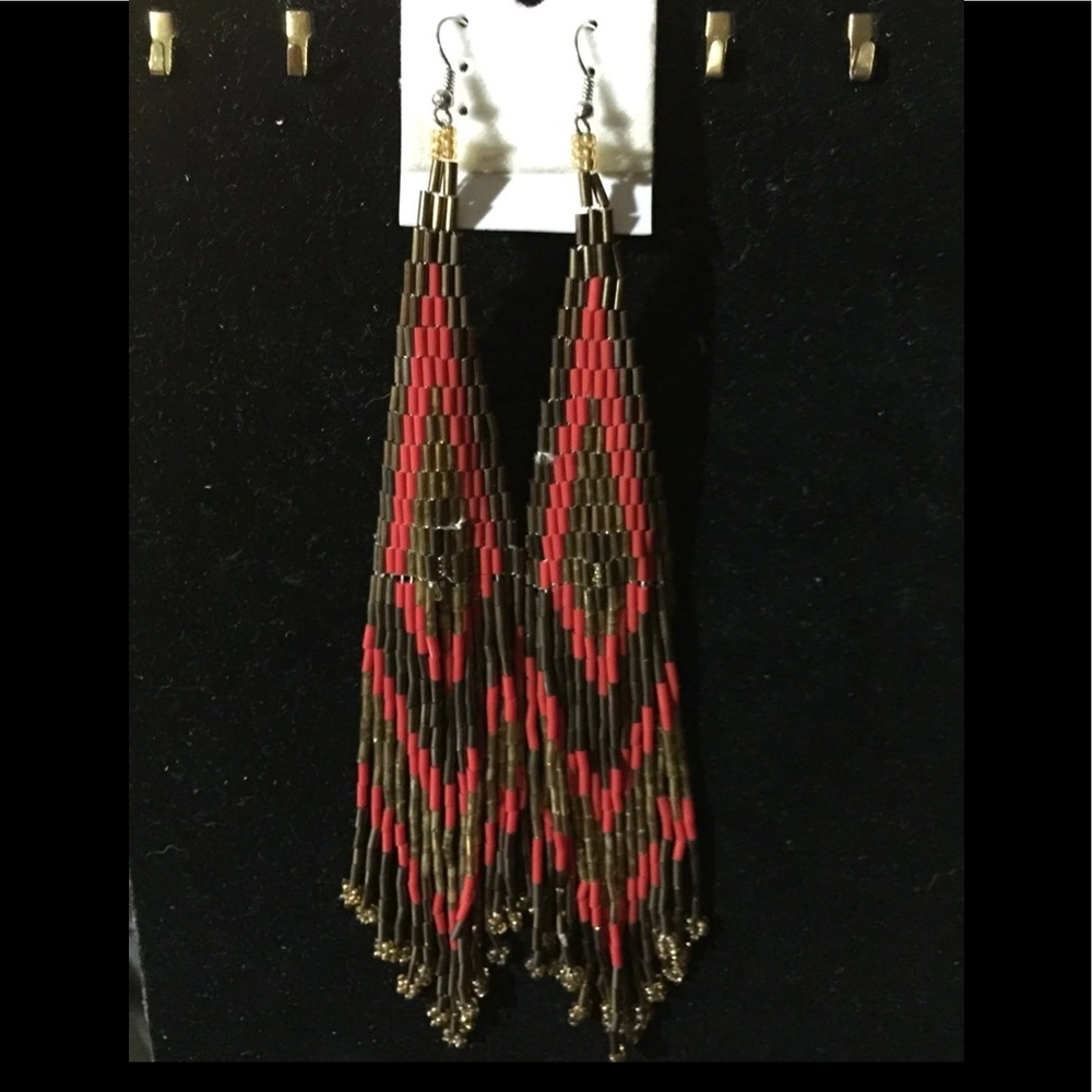 Southwestern Style Red & Gold Seedbead Earrings